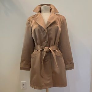 Spenser Jeremy Womens Tan Satin Trench Coat W Tie Belt/ Size L
